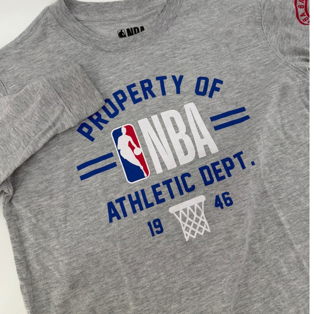 NBA Athletic Dept Long Sleeve T‎ Shirt Boys L 14-16 Gray Basketball Graphic Tee